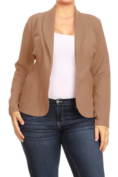 Plus Size Open front Long sleeves Waist length blazer jacket