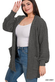 Plus Sleeve Popcorn Cardigan With Pockets