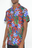 MENS TROPICAL RED BUTTON DOWN SHIRT PRINT