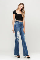 High Rise Distressed Released Hem Flare Jeans