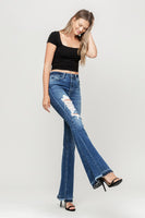 High Rise Distressed Released Hem Flare Jeans