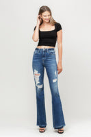 High Rise Distressed Released Hem Flare Jeans