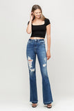 High Rise Distressed Released Hem Flare Jeans