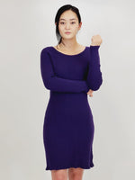 Round Neck Reglan Sleeve Ribbed Knit Sweater Dress