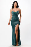 Sparkling knit jacquard side gather spaghetti gown