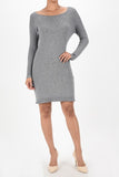 Round Neck Reglan Sleeve Ribbed Knit Sweater Dress