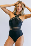 Solid Halter Neck One Piece Swimsuit