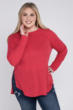 Plus Size Melange Baby Waffle Long Sleeve Top