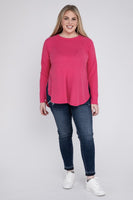 Plus Size Melange Baby Waffle Long Sleeve Top