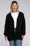 Plus Size Low Gauge Waffle Open Cardigan Sweater