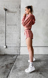 Pink Raw Edges Cropped Hoodie and Bottom Sets