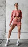 Pink Raw Edges Cropped Hoodie and Bottom Sets