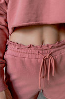 Pink Raw Edges Cropped Hoodie and Bottom Sets