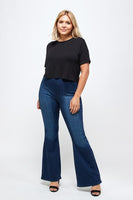 PLUS SIZE MID-RISE BANDED WIDER FLARE JEANS