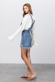 Frayed Denim Overalls Dress