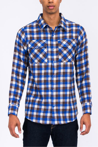 Regular Fit Checker Plaid Flannel Long Sleeve