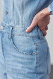 High Waist Flap Pocket Half Button Denim Jumpsuit