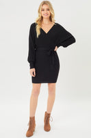 Off Shoulder Wrap Belted Ribbed Knit Dress