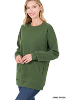 Long Sleeve Round Neck Sweatshirt Side Pockets