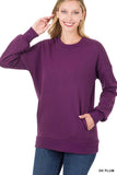 Long Sleeve Round Neck Sweatshirt Side Pockets