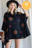 AZTEC PRINT COWL NECK OVERSIZED PONCHO