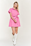 Belted cotton short dress