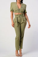 TWO PIECE PANT SET, BELT INCLUDED