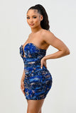 DEEP OCEAN PRINT MINI BODYCON DRESS