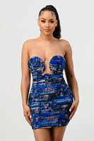 DEEP OCEAN PRINT MINI BODYCON DRESS