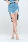 FRONT DESTROYED DENIM SKIRT