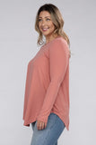 Plus Size Long Sleeve Round Neck Round Hem Top