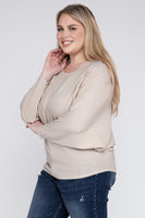 Plus Size Ribbed Batwing Long Sleeve Boat Neck Sweater