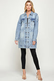 Women DENIM 3/4 QUARTER JACKETS DISTRESSED WASHED