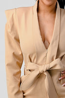 Business casual blazer romper with belt