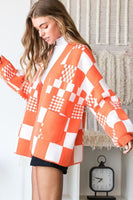 PLUS SIZE BLOCK CHECK OPEN KNIT CARDIGAN