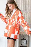 PLUS SIZE BLOCK CHECK OPEN KNIT CARDIGAN