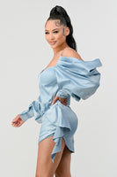 Elegant Puff Shoulder Satin Mini Dress