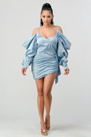 Elegant Puff Shoulder Satin Mini Dress