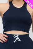 Plus Size Crop Tank Top & Ruched Pants Set