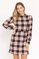 High Neck Plaid Sheath Plus Size Dress