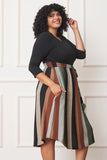 Plus Size Quarter Sleeve, Stripe Sash Midi Dress