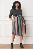 Plus Size Quarter Sleeve, Stripe Sash Midi Dress