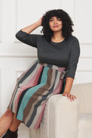 Plus Size Quarter Sleeve, Stripe Sash Midi Dress