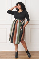 Plus Size Quarter Sleeve, Stripe Sash Midi Dress