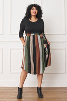 Plus Size Quarter Sleeve, Stripe Sash Midi Dress