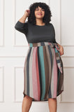 Plus Size Quarter Sleeve, Stripe Sash Midi Dress