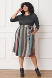 Plus Size Quarter Sleeve, Stripe Sash Midi Dress