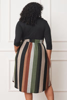 Plus Size Quarter Sleeve, Stripe Sash Midi Dress