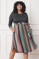 Plus Size Quarter Sleeve, Stripe Sash Midi Dress