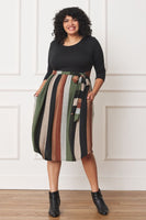 Plus Size Quarter Sleeve, Stripe Sash Midi Dress